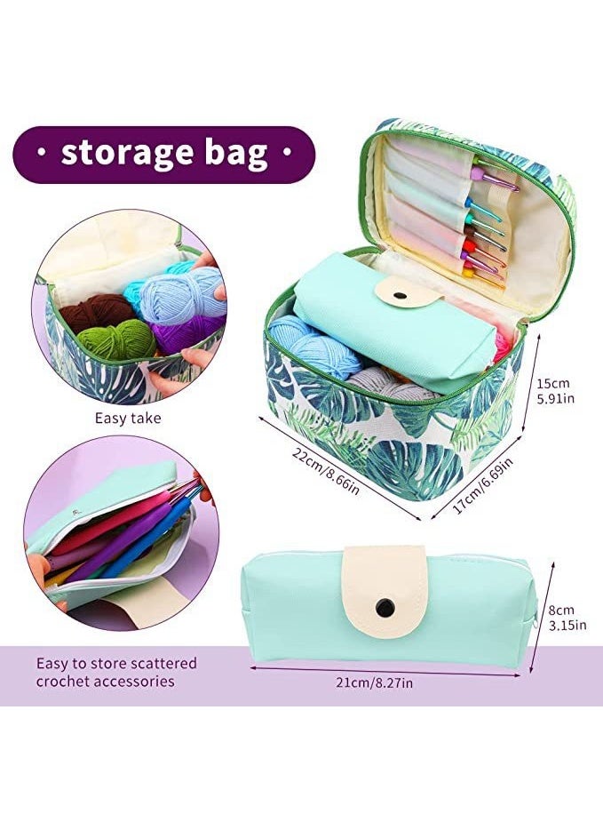 فاصولا مجموعة كروشيه, 88 قطعة مجموعة صنارة كروشيه, مجموعة حياكة مريحة مع كرات صوف, أدوات كروشيه مع حقيبة تخزين للمبتدئين والمحترفين، هدية أشغال يدوية لتعليم الكبار والأطفال (أخضر) - Image 2